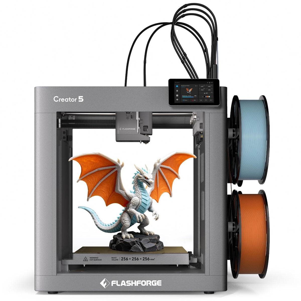 FLASHFORGE Creator 5 Multi-Color 3D Printer, 4 Independent Extruders, Zero-Waste Material Switching, Group Control, 600mm/s High Speed, Multi-Color TPU Printing, 256mm³ Build Volume