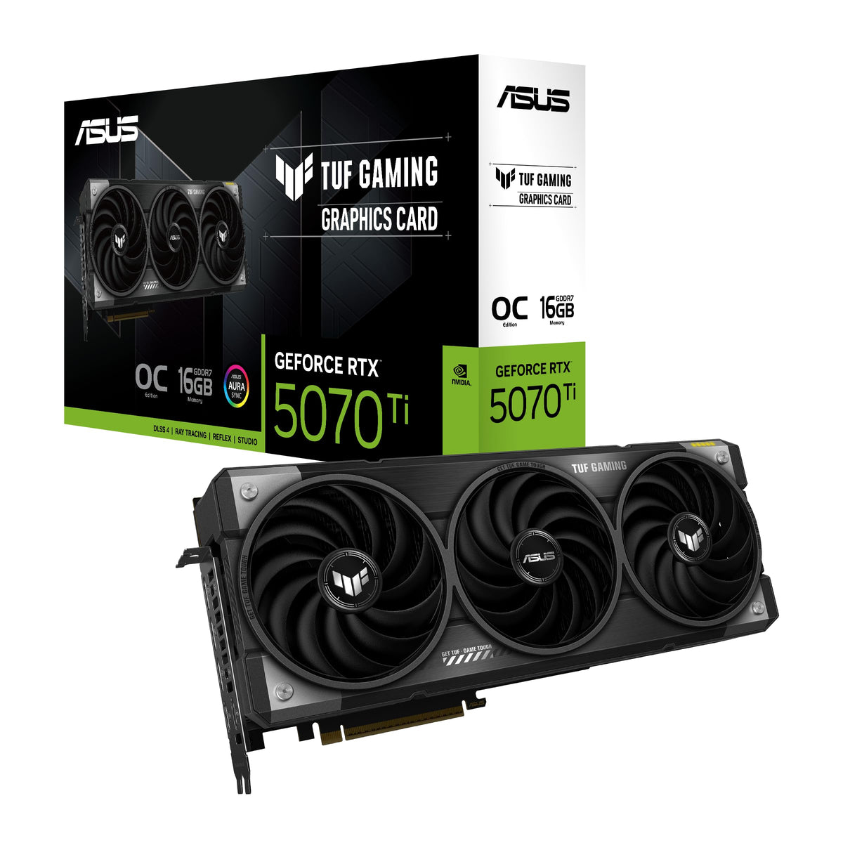 Asus TUF Gaming RTX5070 Ti OC, PCIe5, 16GB DDR7, 2 HDMI, 3 DP, 2610MHz Clock, RGB Lighting, Overclocked
