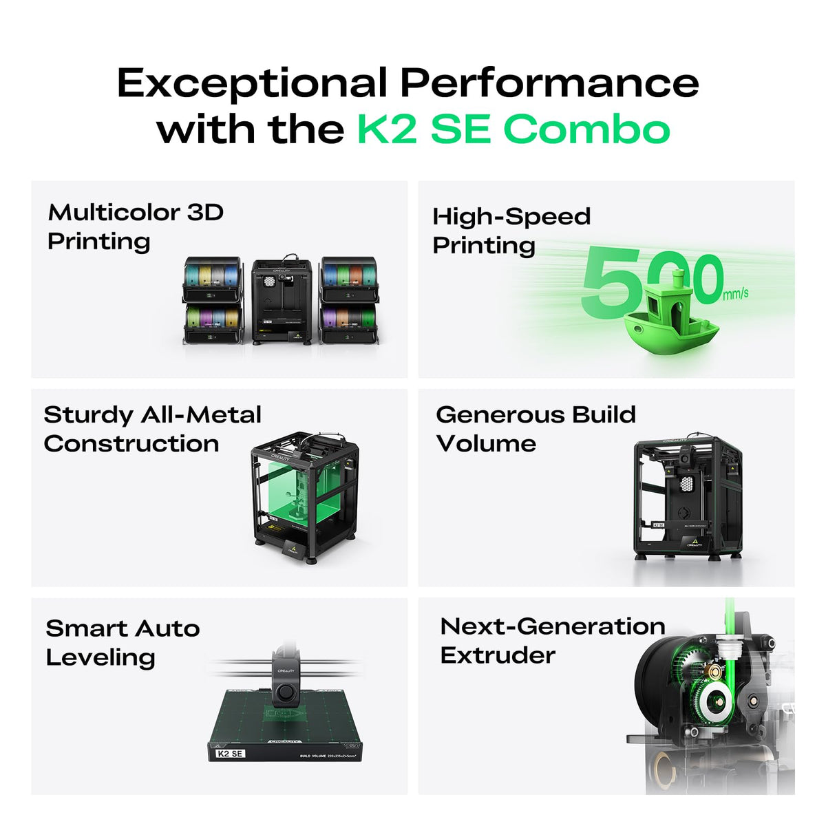 Creality K2 SE Combo 3D Printer, Support Multicolor Printing with CFS, 500mm/s High-Speed, Smart Auto Leveling, Solid Metal Build Frame, Fully Assembled, Next-Gen Extruder, 220×215×245 mm Build Volume