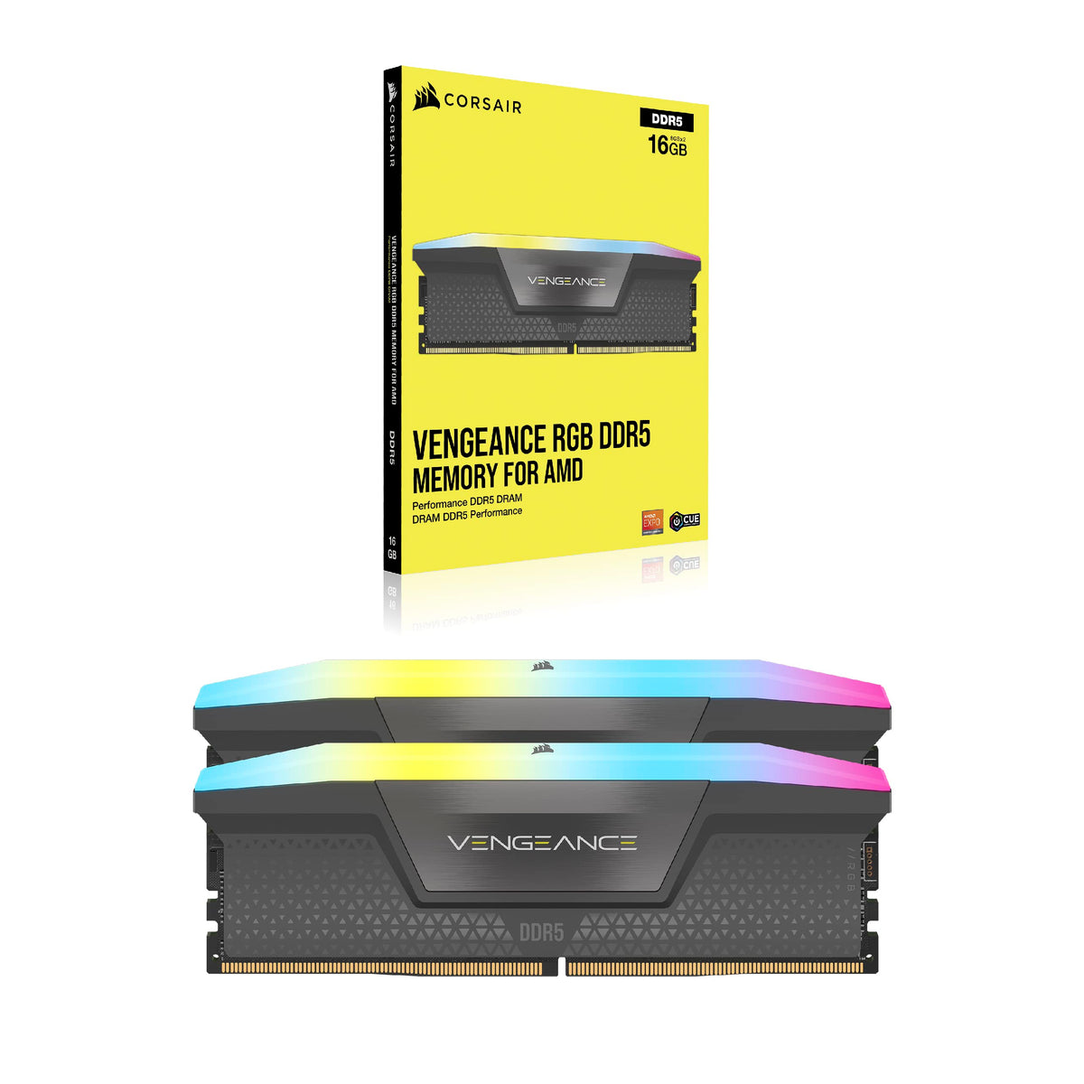 CORSAIR VENGEANCE RGB DDR5 64GB (2x32GB) DDR5 6000MHz CL30 AMD EXPO Intel XMP iCUE Compatible Computer Memory – Gray (CMH64GX5M2B6000Z30)