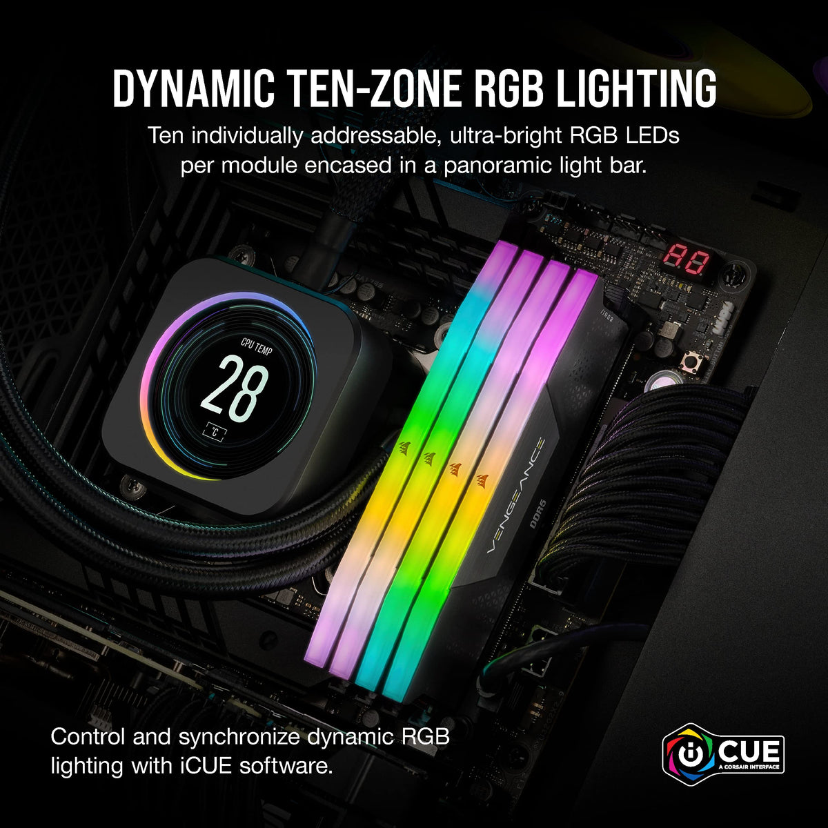 CORSAIR Vengeance RGB DDR5 RAM 32GB (2x16GB) Up to 6000MHz CL30-36-36-76 1.40V AMD EXPO Intel XMP Desktop Computer Memory - Gray (CMH32GX5M2B6000Z30K)