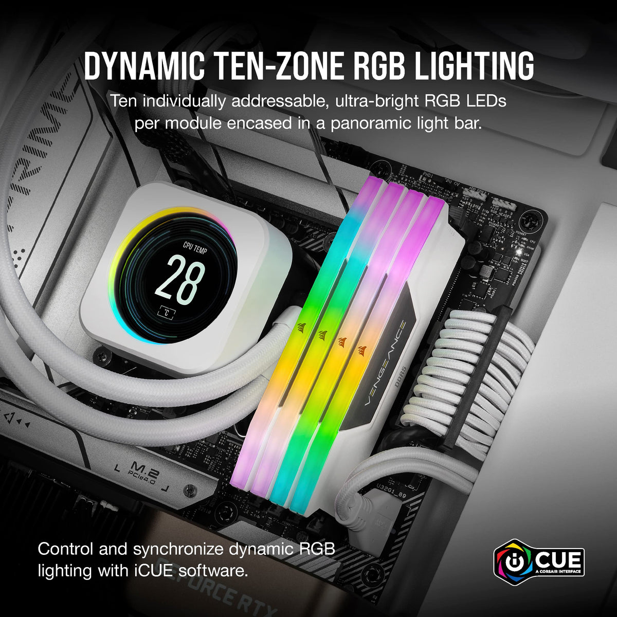 CORSAIR Vengeance RGB DDR5 RAM 32GB (2x16GB) Up to 6000MHz CL36-44-44-96 1.35V Intel XMP 3.0 Desktop Computer Memory - White (CMH32GX5M2E6000C36W)